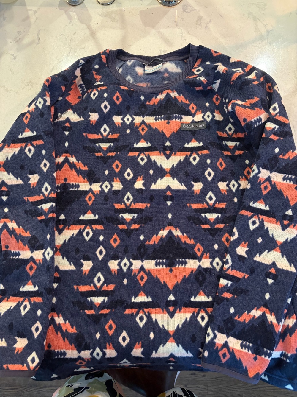 Columbia Navy, Coral & Cream Geometric Fleece Pullover